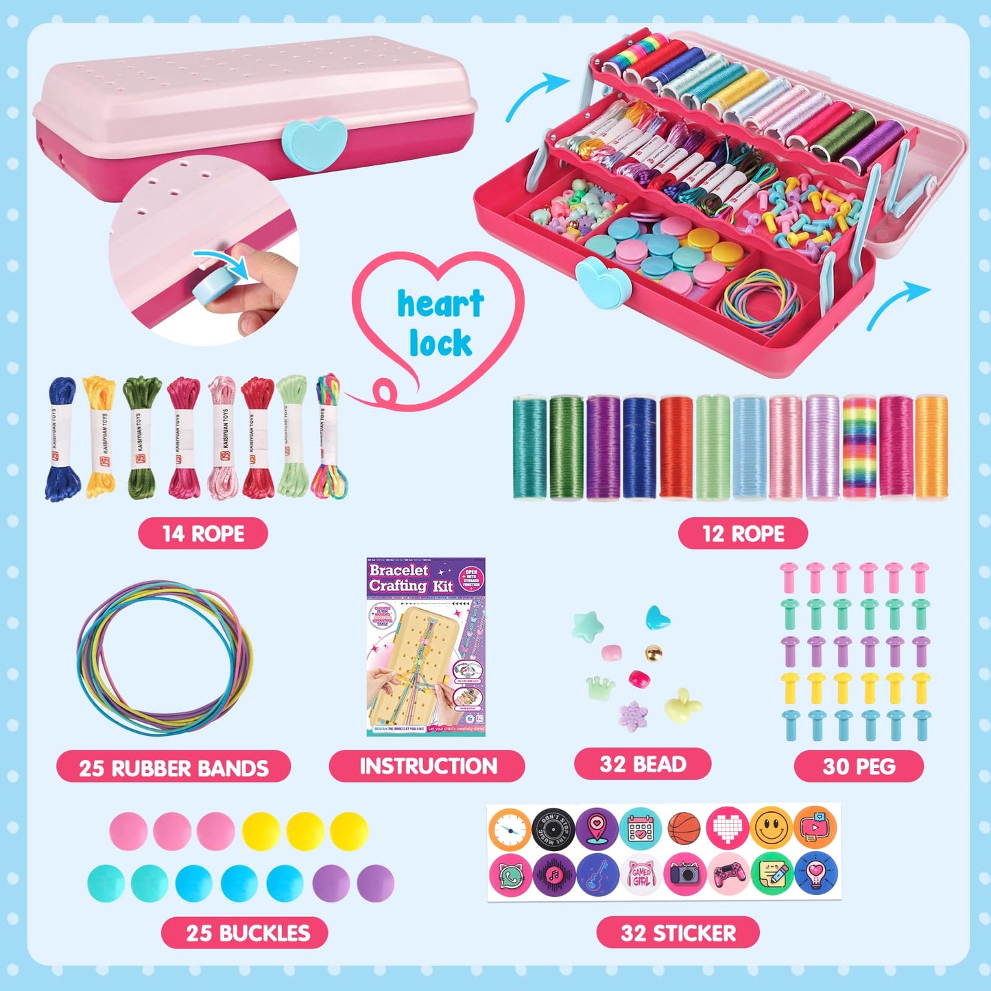 TingingYuli Friendship Bracelet Making Kit for Girls 8-12, DIY String Bracelet Maker with 3-Layer Storage Box, Arts and Crafts for Kids Ages 6-12, Easter Christmas Birthday Gift Set