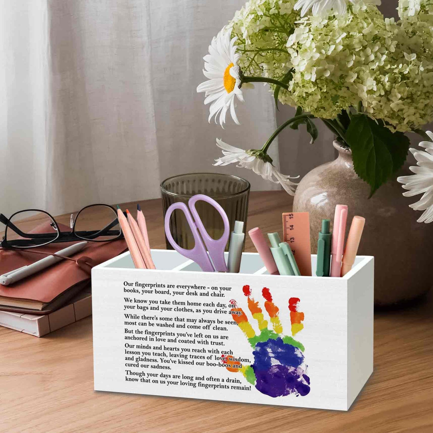 DILSJ Teacher Graduation Gifts Pen Pencil Holder Organizer for Desk, Appreciation Teacher Gifts, Retirement Gift Wooden Box Signs for Woman Mentor Office & School Supplies
