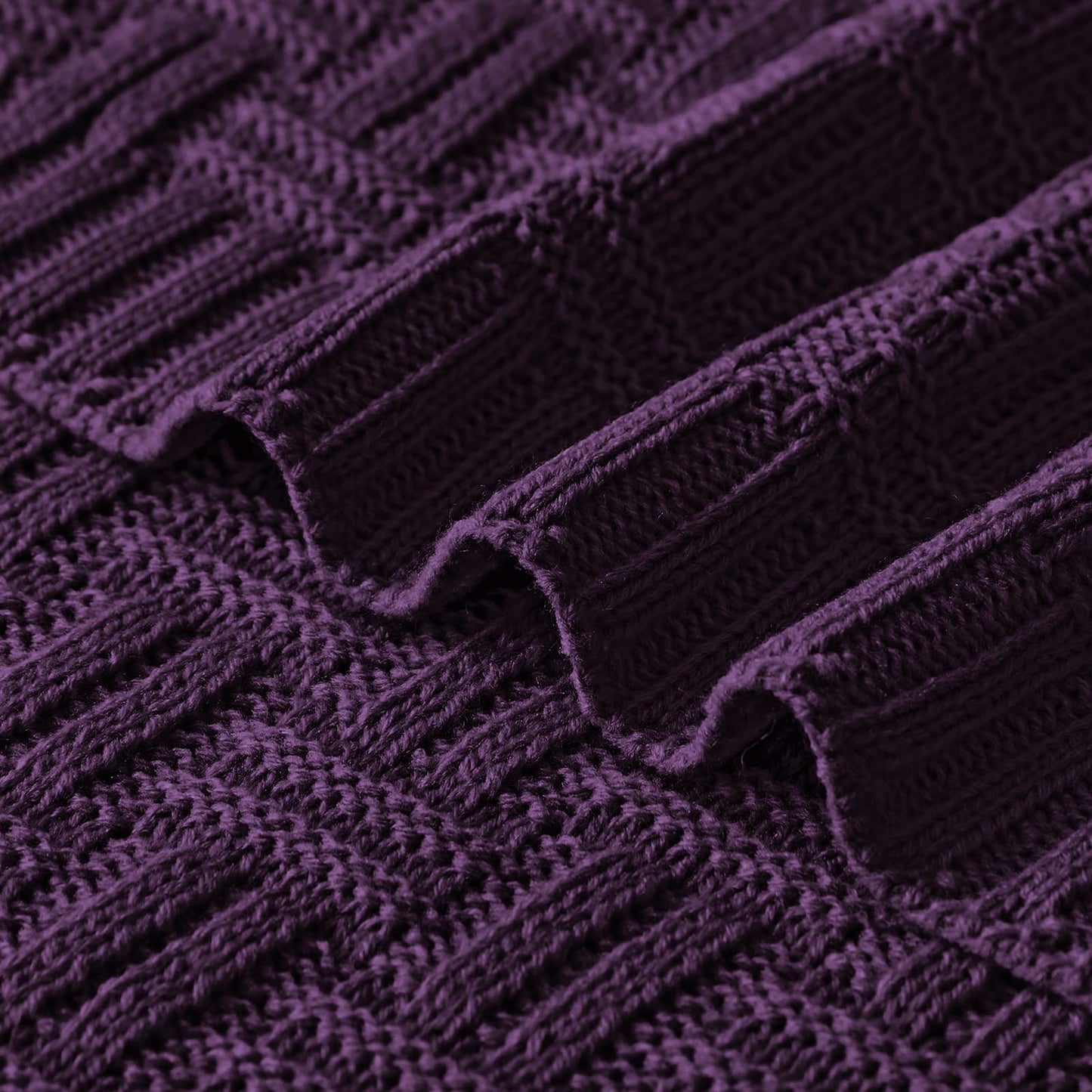 Aormenzy Soft Cozy Acrylic Throw Blanket, Cable Knit for Couch, Dark Purple (1.7lb)