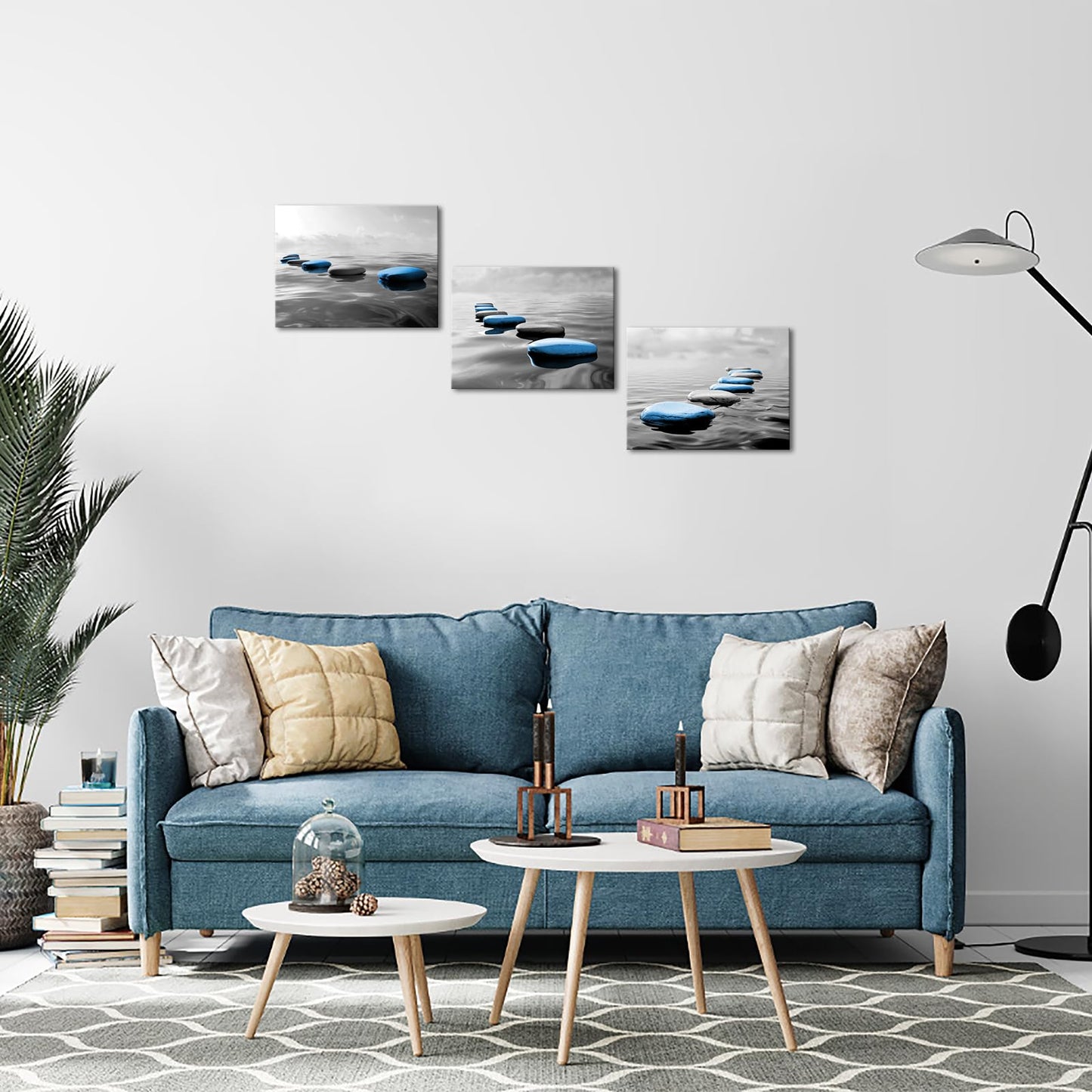 LyerArtork 3 Pieces Zen Wall Art Canvas Prints Gray Black and Blue Tranquil Zen Stones in Water Calming Modern Artwork Spa Bathroom Wall Decor for Yoga Studio Meditation Living Room 12x16inchx3
