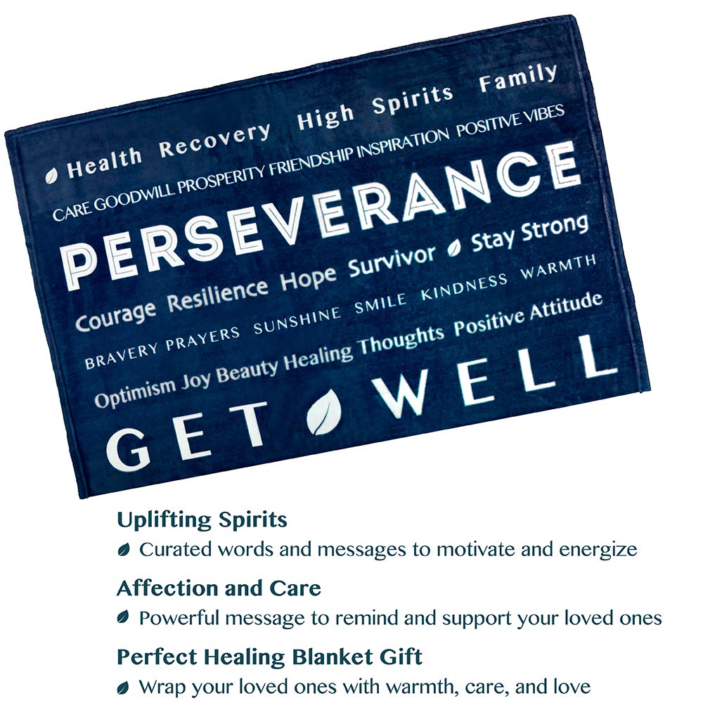 PAVILIA Healing Blanket Fleece, Get Well Soon Gift, Soft Hug Compassion Throw Blanket for Women Men, Comfort Caring Inspirational Patient Gift, Positive Thoughts Prayer Love Throw, 50x60 Navy Blue