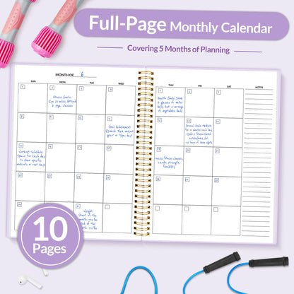 Fitness Journal Workout Planner for Women & Men, A4 (8.5" x 11") Workout Journal Log Book Planner Gift for Track Gym Essentials, Home Workouts, Track Progress, Achieve Wellness Goals, Purple