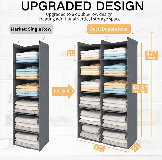 Space-Saving Hanging Closet Storage Organizer – Dual-Row Foldable Shelves