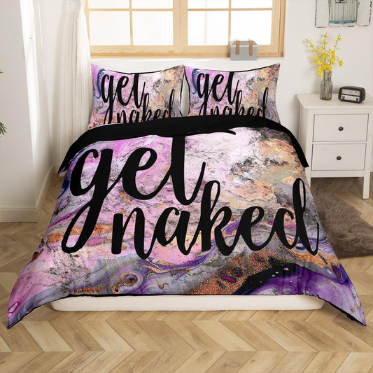 Feelyou Funny Quotes Bedding Set Get Naked Comforter Cover for Couple Lover Men Women Romantic Duvet Cover Colorful Modern Tie Dye Bedspread Room Decor Quilt King Size (No Comforter)