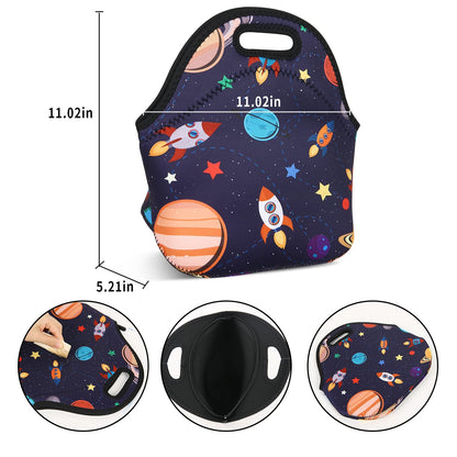 Violet Mist Women's Reusable Neoprene Lunch Bag, Space Rocket, Unisex, 11.4"L x 10.43"H x 5.51"W, 8.7 inches, fits containers up to 7"W