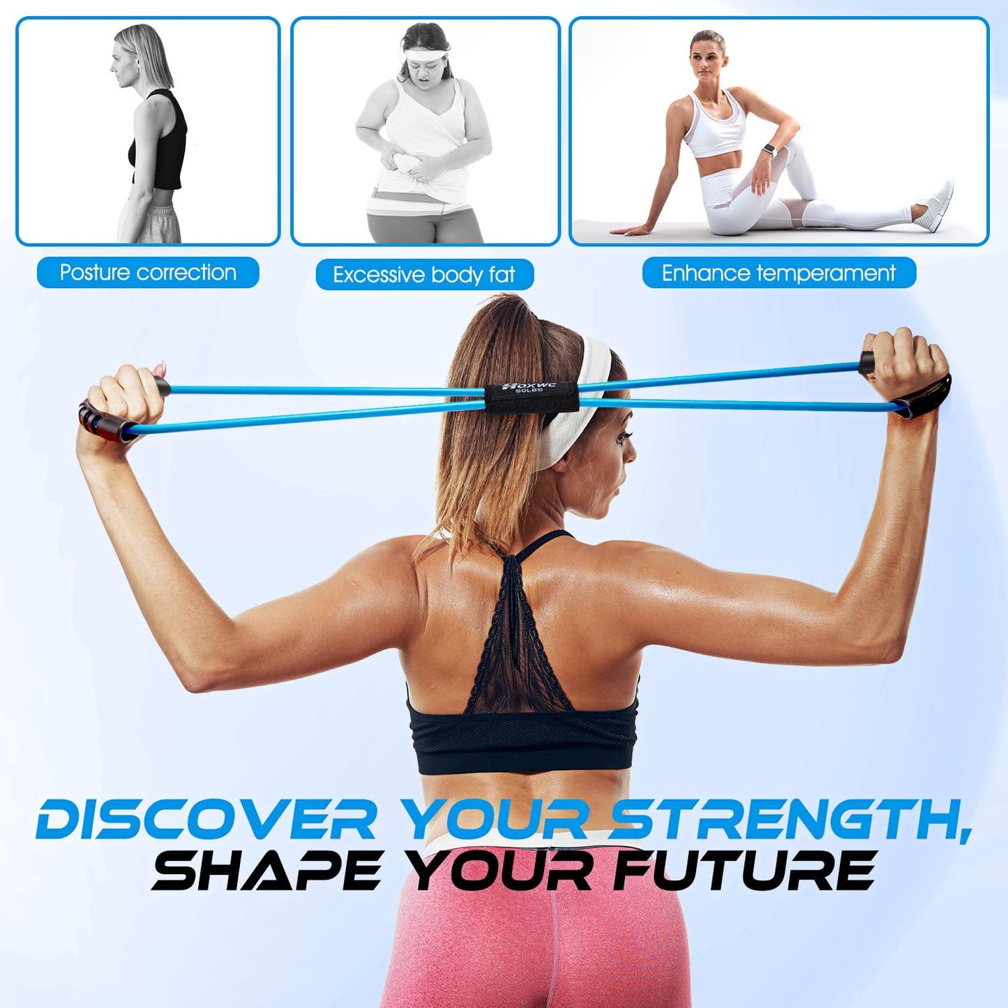 Resistance Bands, Figure 8 Resistance Band, Exercise Bands with Handles for Back, Workout Bands for Arms, Shoulder, Leg, Physical Therapy, Pilates, Home Gym Workout Equipment for Women Men