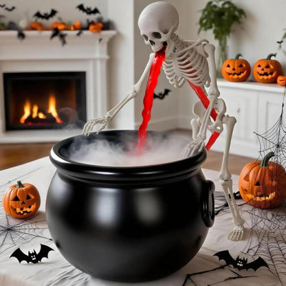 Halloween Decoration, Ultrasonic Mist Maker Fogger with Black Witch Cauldron Halloween Skeleton Splash Guard, Spooky Hocus Pocus Party Halloween Decor for Home Table Kitchen Garden