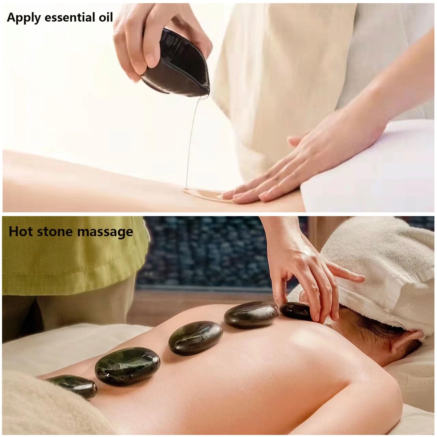 MINGJISHIYE Hot Stone Massage, 3 piece Set Large Oval Hot Stone 3.58x2.78x1.19 inches, Basalt Home spa, Relaxation, Massage Treatment (3PCS)