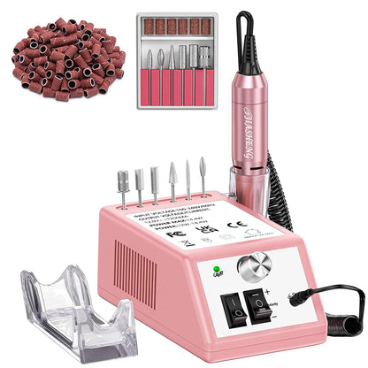 20000RPM Electric Nail Drill Professional Nail File Drill Acrylic Nails Kit for Manicure Gel Nail Polish Remover with 1 Pack of Sanding Bands(Pink)