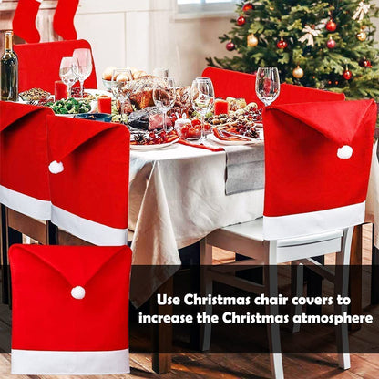 FIVOENDAR Set of 6 Large New Pack Santa Claus Hat Christmas Chair Covers Color - Fun Decoration in Wedding Parties Enjoy Responsibly & Creative Novelty Gifts