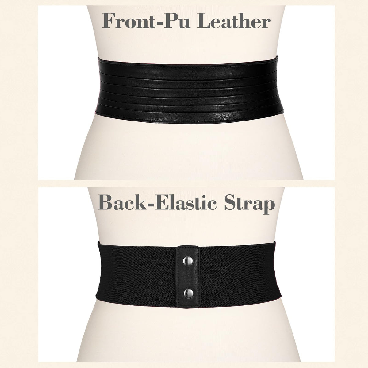 SANSTHS Women Wide Elastic Belts for Dresses Vintage Fashion Stretchy Waist Belts Ladies Cinch Belts Leather Waistband,Black,M