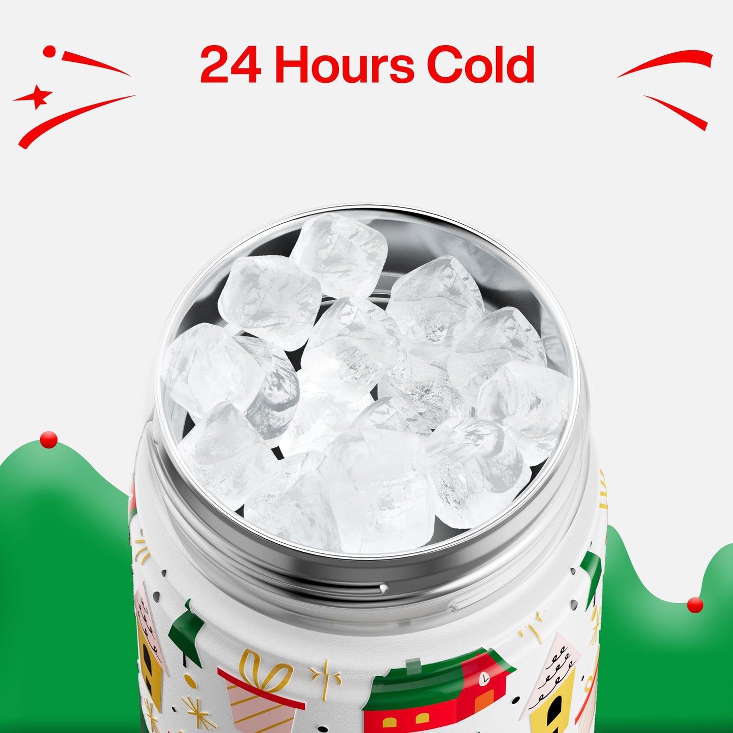 ENCOOL Christmas Insulated Water Bottle with Straw, Stainless Steel Water Bottle, Leak Proof BPA-Free, Keeps Cold for 24 Hours for Sports, Christmas Holiday Gifts for Women, 26 oz, Holiday Home