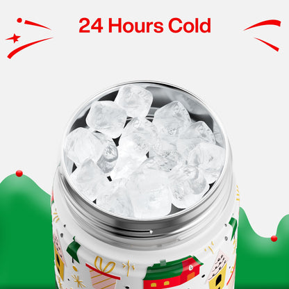 ENCOOL Christmas Insulated Water Bottle with Straw, Stainless Steel Water Bottle, Leak Proof BPA-Free, Keeps Cold for 24 Hours for Sports, Christmas Holiday Gifts for Women, 26 oz, Holiday Home