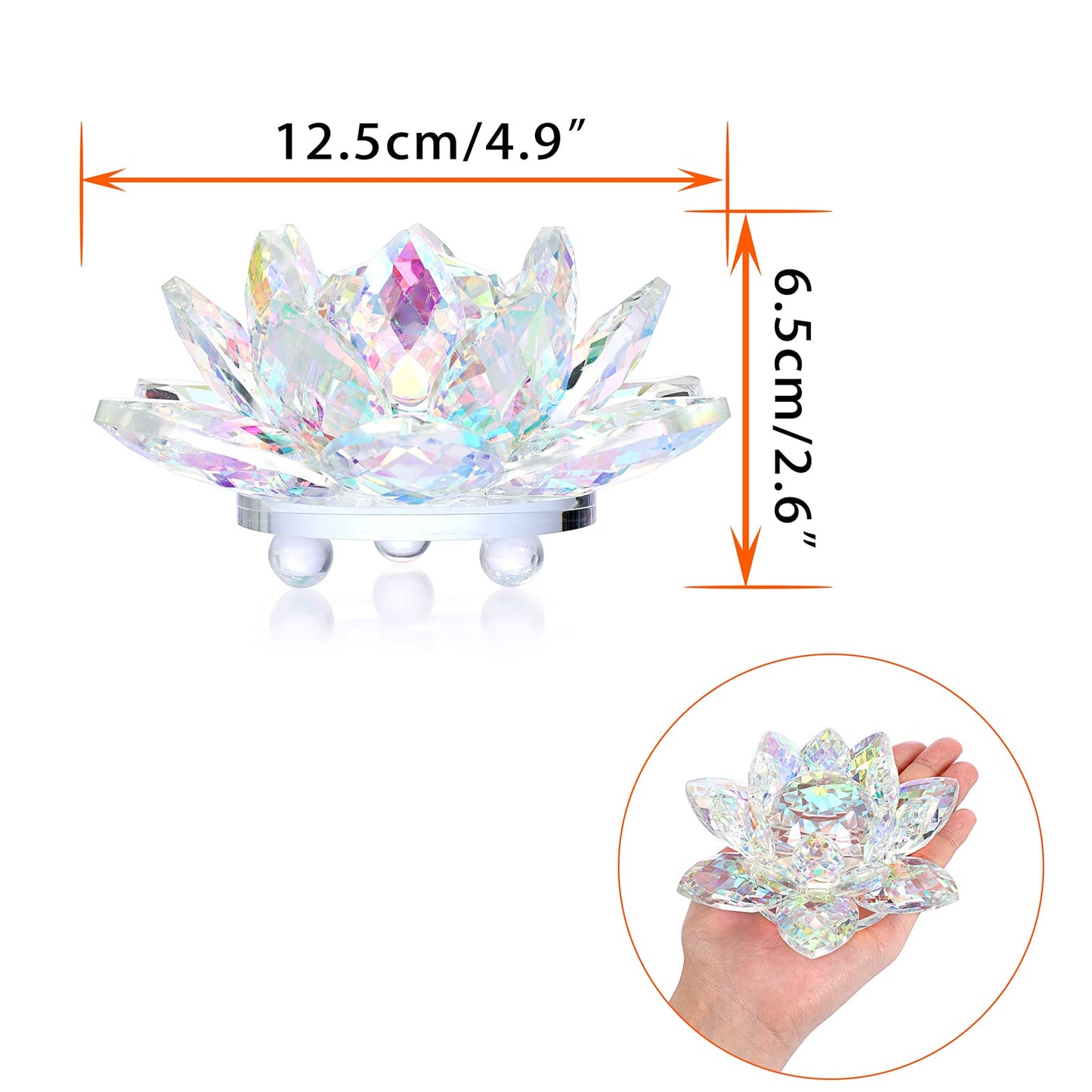 OwnMy Sparkle Crystal Lotus Flower Figurines Decorative Lotus Flower Ornament, 5 Inch Glass Lotus Feng Shui Decor Crystal Flower Paperweight for Home Office Tabletop Centerpieces