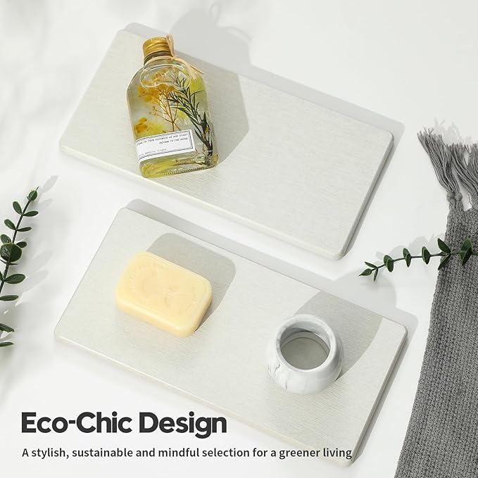 2PCS 10"x 5" Large Bathroom Sink Vanity Trays, Water Absorbing Diatomite Stone