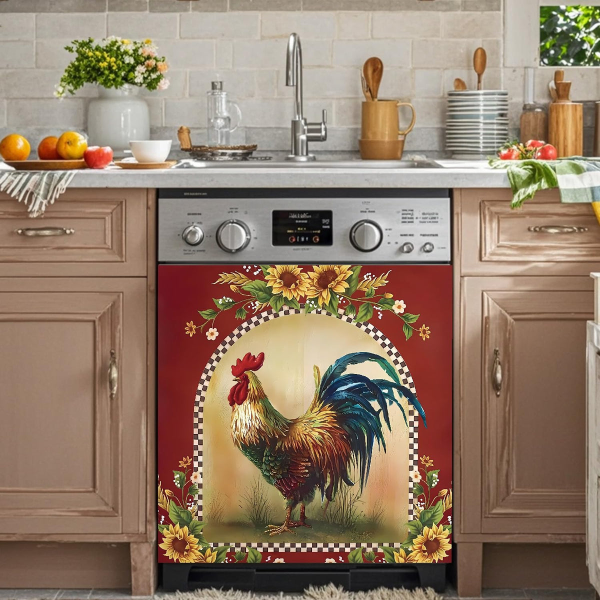 23 W x 26 H inches Dishwasher Cover Decorative Magnet Rooster Kitchen Dishwasher Covers for The Front Dishwasher Door Magnet