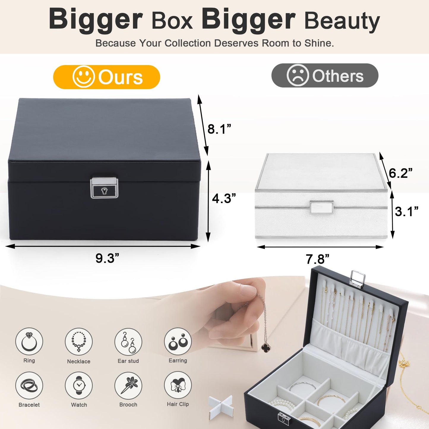 IBURTEN Jewelry Organizer Boxes for Women,Travel Jewelry Case, 2 Layers Removable Jewelry Box,Storage for Necklace, Bracelet, Earring,Rings,Jewelry Box Gifts for Women Girls