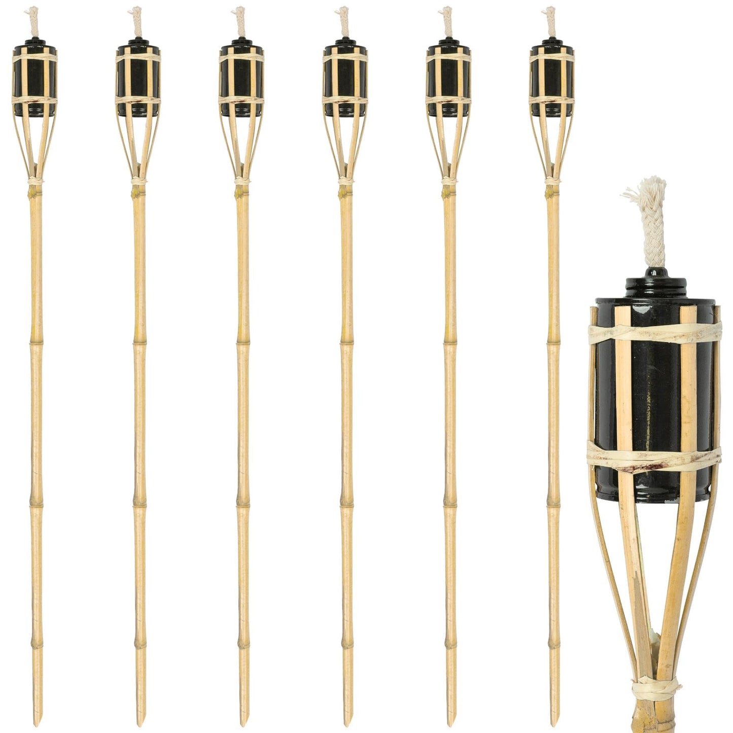 Harbour Housewares 6X Natural 113cm Bamboo Garden Fire Torches - Outdoor Paraffin Lamp Oil Burner Tiki Candle Flame Lantern Stake Light