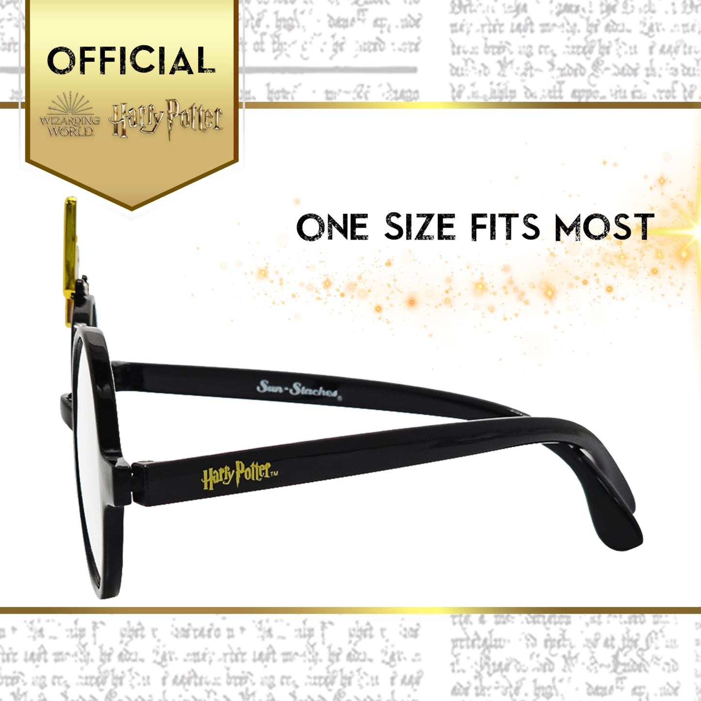 Sun-Staches Official Harry Potter Glasses for Kids | Wizarding World Costume Accessory | Black Frames with Magical Lightning Bolt Scar | One Size Fits Most Kids