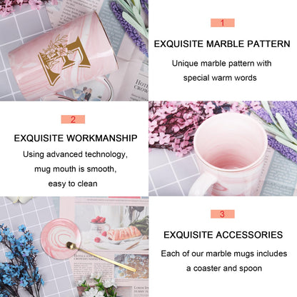 Letter E Personalized Initial Mugs with Flower, Letter E Personalized Novelty Coffee Mug, Novelty Letter Coffee Mugs for Women, Bridal Shower Gifts, Women's Initials Gifts Coffee Mug 14 Ounce Pink