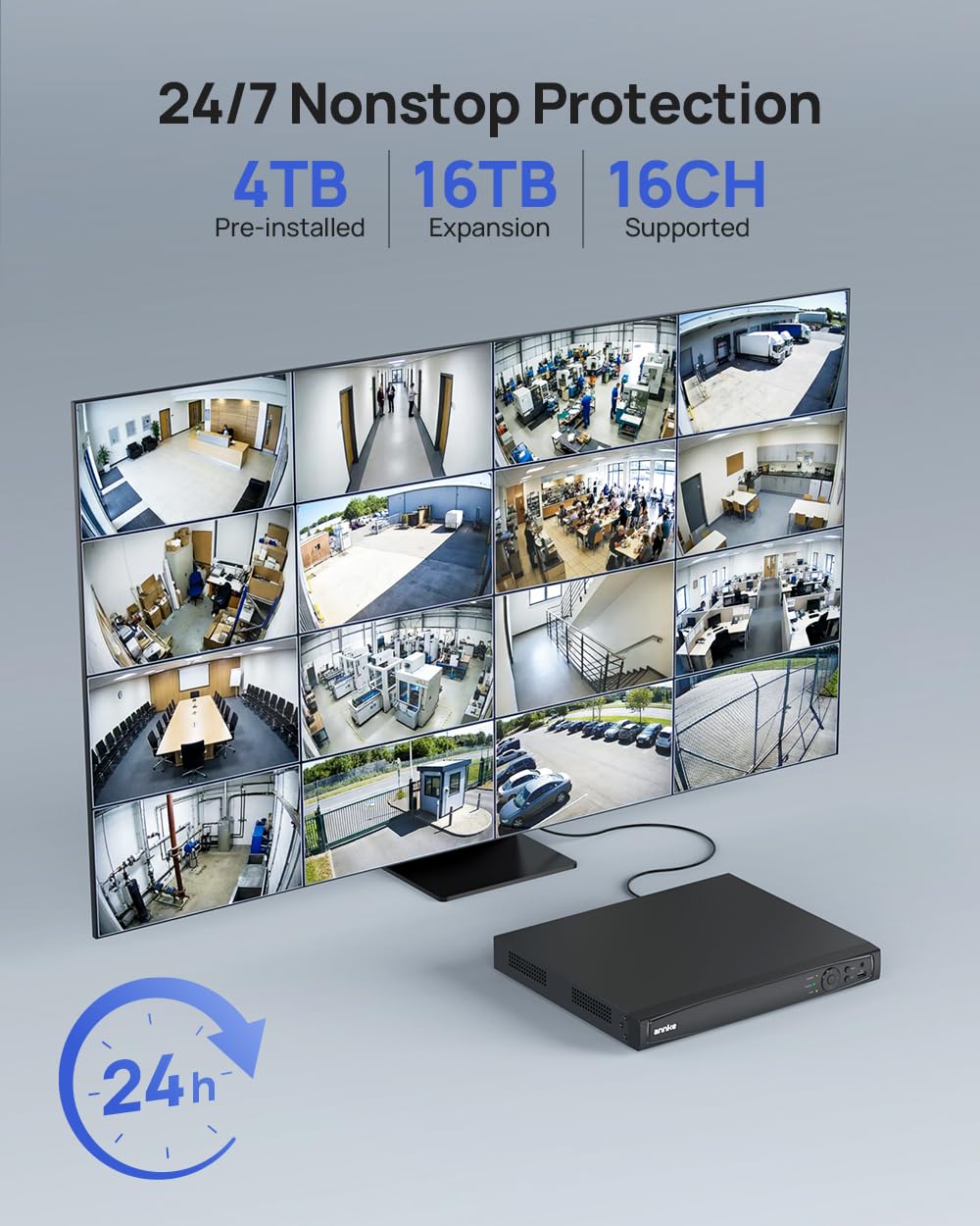 ANNKE 16CH 4K PoE Security Camera System, 12MP H.265+ NVR with 4TB HDD and 8X 4K/8MP IP Wired Cams, AI Human Vehicle Detection, Spotlight Color Night Vision, Built-in Mic, Compatible with Alexa
