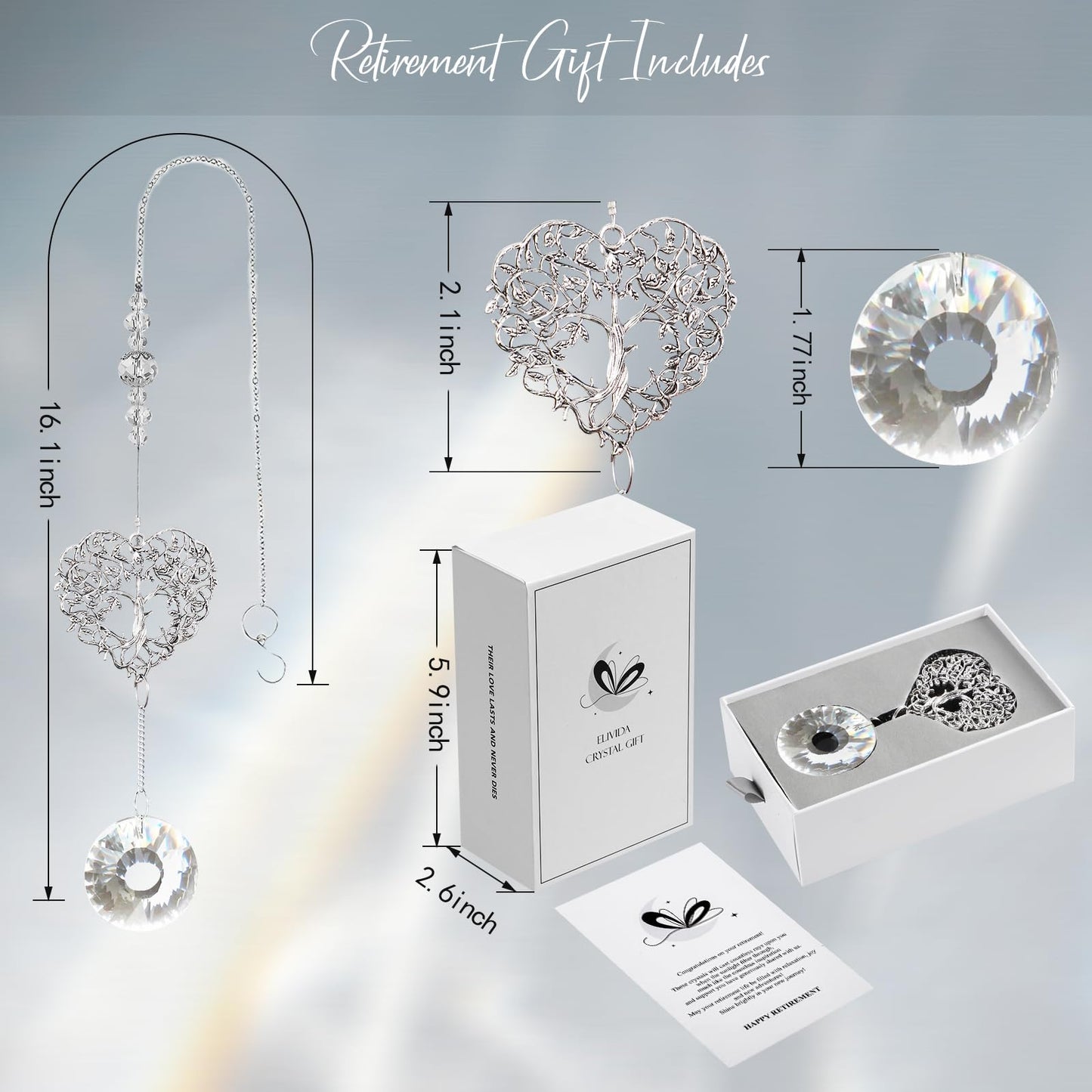 Elivida Retirement Gift for Woman Men, Best Gifts for Retirement 2025, You Shine The Work Rainbow Maker Cool Farewell Gifts, Going Away Gift Crystal Hanging Ornament, Heart Shaped Tree Life Design