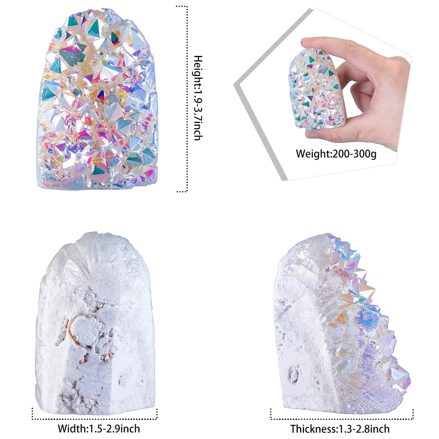 TUMBEELLUWA Angel Aura Quartz Crystal Cluster Geode, White Titanium Coated Crystals and Healing Stones for Home Decor, Meditation & Spiritual Growth