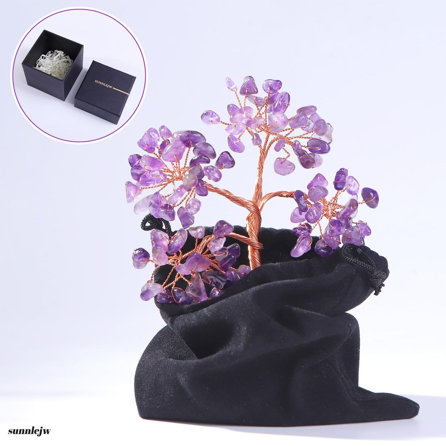 Sunnlejw Amethyst Crystal Tree of Life, Chakra Tree Gifts for Women Purple Room Decorations,Crystals and Healing Stones Reiki Positive Energy, Feng Shui Office Desk Decor Meditation