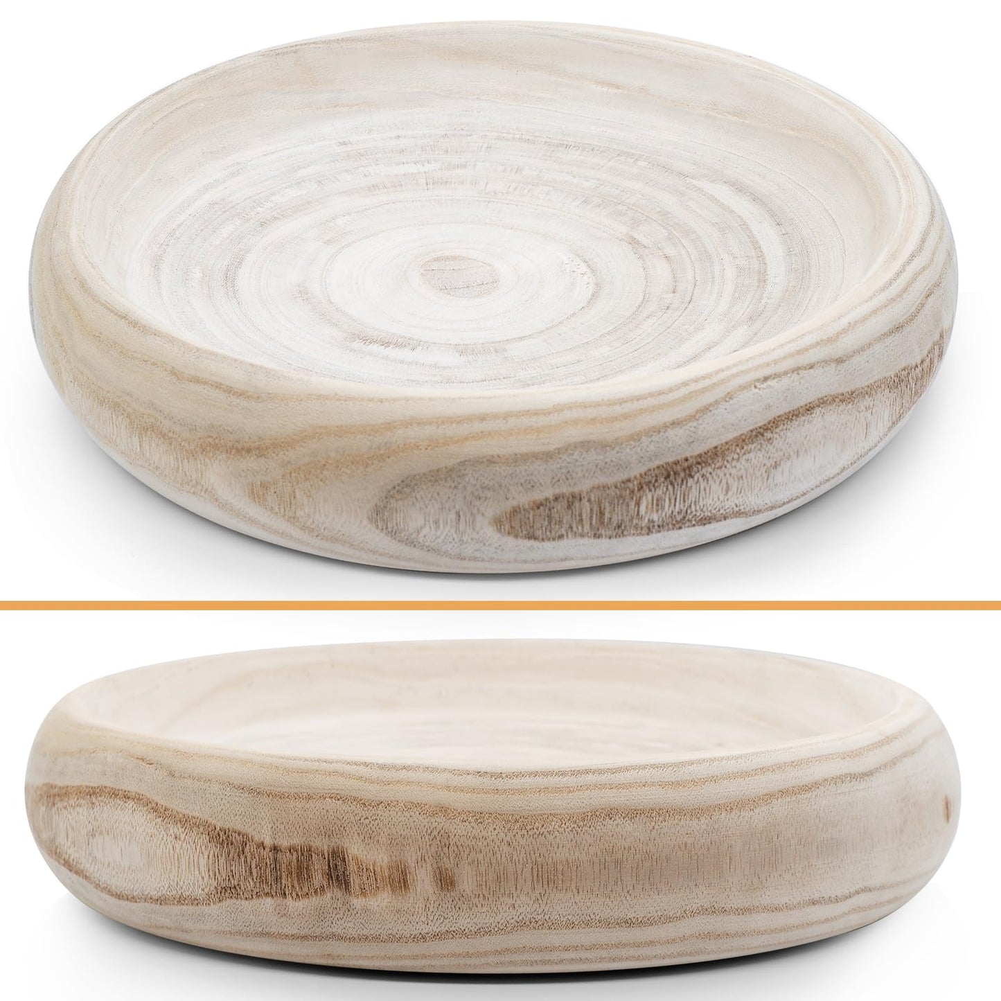 SAMGUYUE Wooden Decorative Bowls, 13 Inch Round Paulownia Wood Centerpiece Bowls for Home Decor, Natural Fruit Bowl for Coffee Table, Key Tray for Entryway Moss Holder (Wooden)