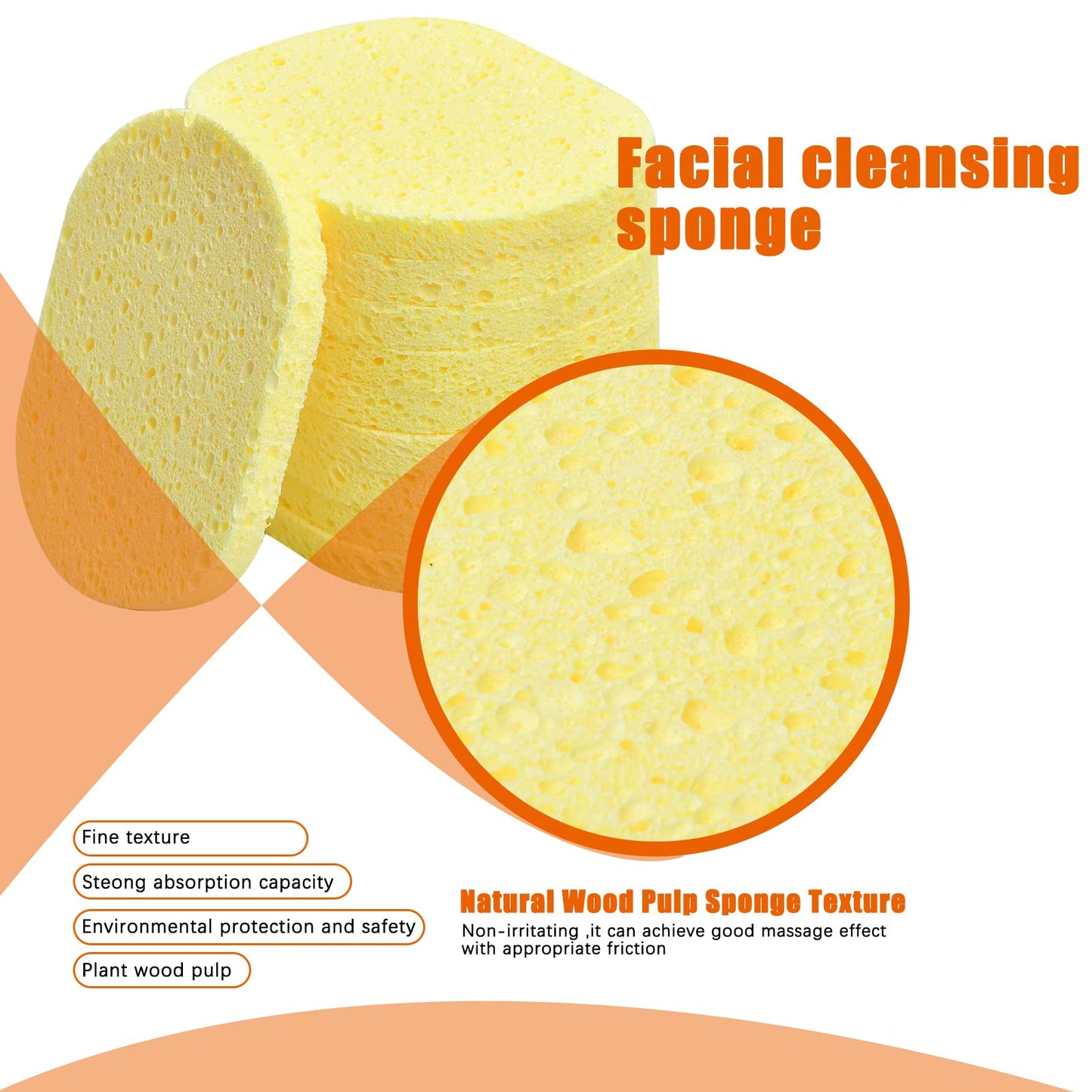 10 Pcs Cleansing Sponges for Face, Natural Cellulose Facial Sponges Exfoliating Large, Reusable Makeup Remover Sponge Pads, Face Wash Sponges for Cleaning Cosmetic Spa Mask, Non-Irritating (Yellow)