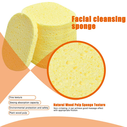 10 Pcs Cleansing Sponges for Face, Natural Cellulose Facial Sponges Exfoliating Large, Reusable Makeup Remover Sponge Pads, Face Wash Sponges for Cleaning Cosmetic Spa Mask, Non-Irritating (Yellow)