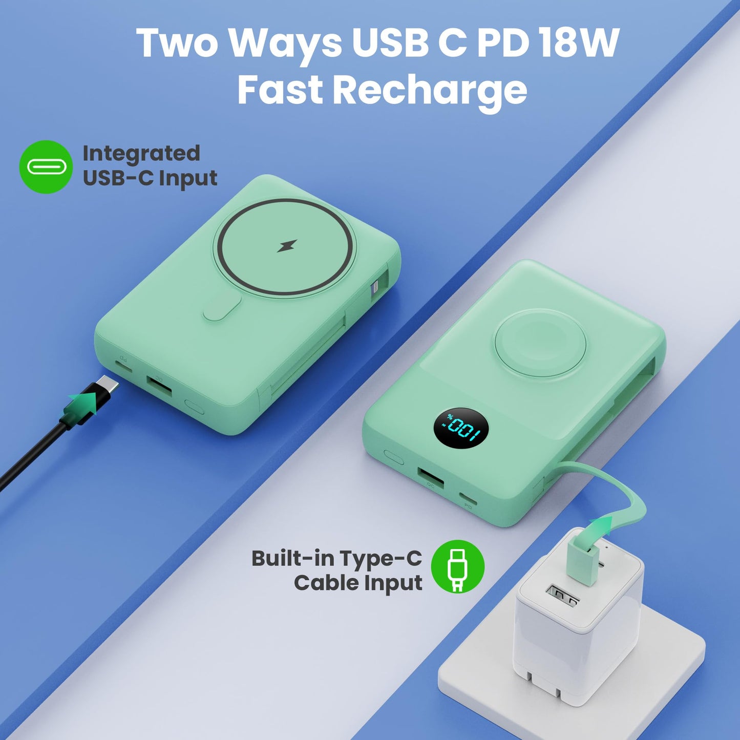 Magnetic Portable Charger 10800mAh for iPhone with Built-in Cables, 6-in-1 Wireless Power Bank with iWatch Charger, LCD Display 25W PD Fast Charging Battery Pack for iPhone 16/15/14/13/12, Apple Watch