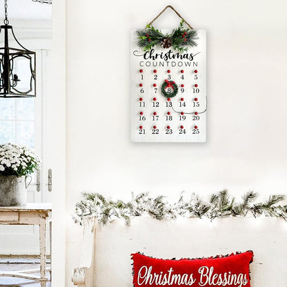 HOMirable Christmas Countdown 25 Days Wreath Advent Calendar Number Date Decor Merry Christmas Sign Rustic Wooden Home Decorations Holiday Xmas Party Ornament Gift