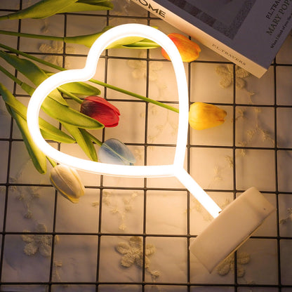 BHCLIGHT Pink Heart Neon Sign, Valentines Day LED Neon Light Battery Operated or USB Powered Valentines Pink Heart Lights, Table Lamp for Galentines Day Decorations, Wedding, Gifts for Women, Lover