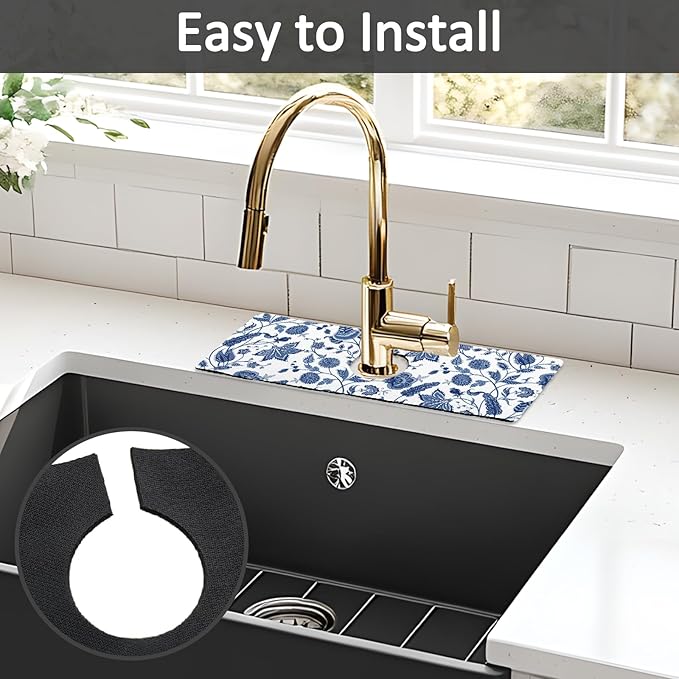 15" X 5.5" Kitchen Sink Splash Guard Faucet Mat Floral Super Absorbent Fast
