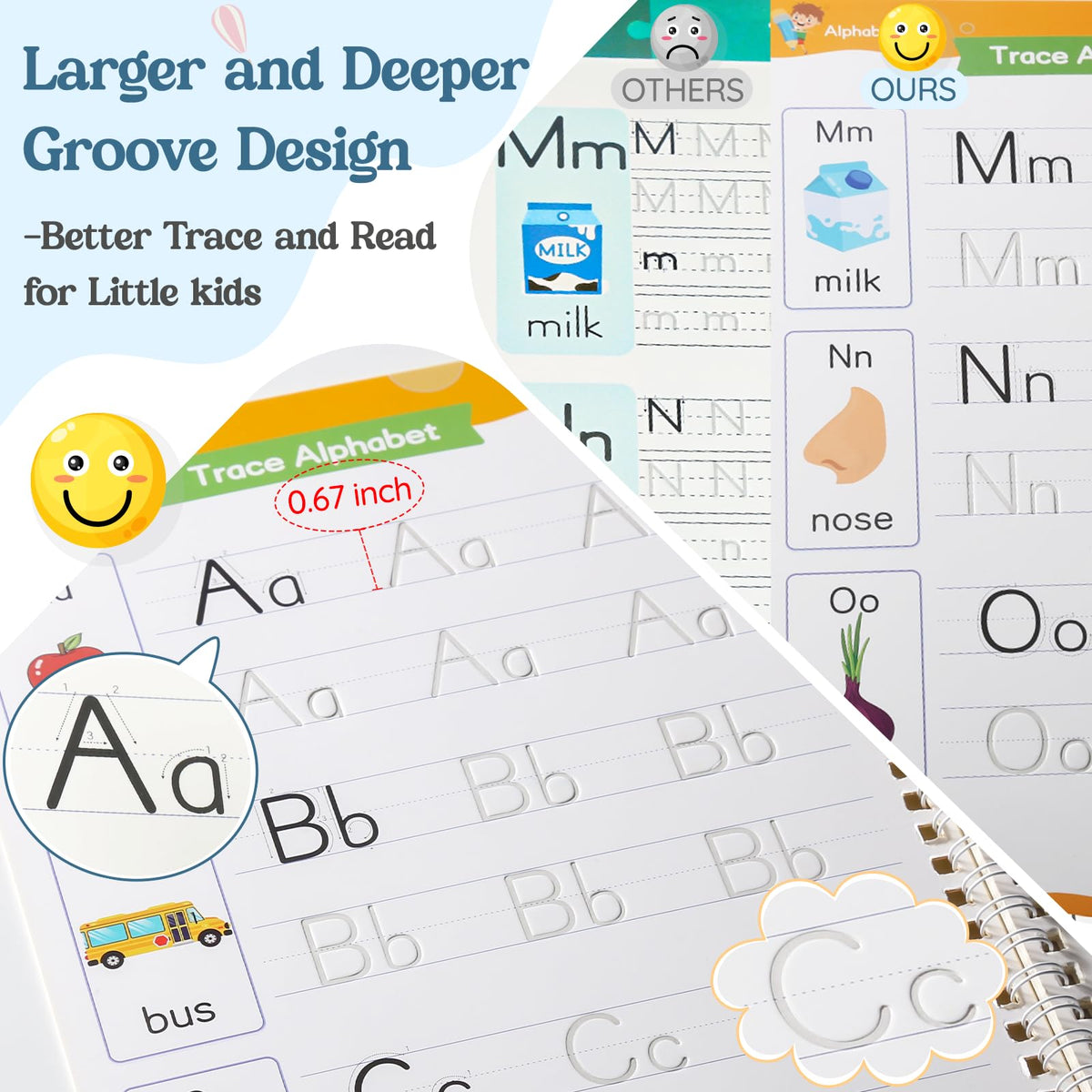 VOOWO Grooved Handwriting Practice for Kids, Larger & Deeper Magic Grooved Writing Practice for Kids Age 3-5, Reusable Letter Tracing Books, Preschool Learning Activities, Gift for Kids Boys and Girls