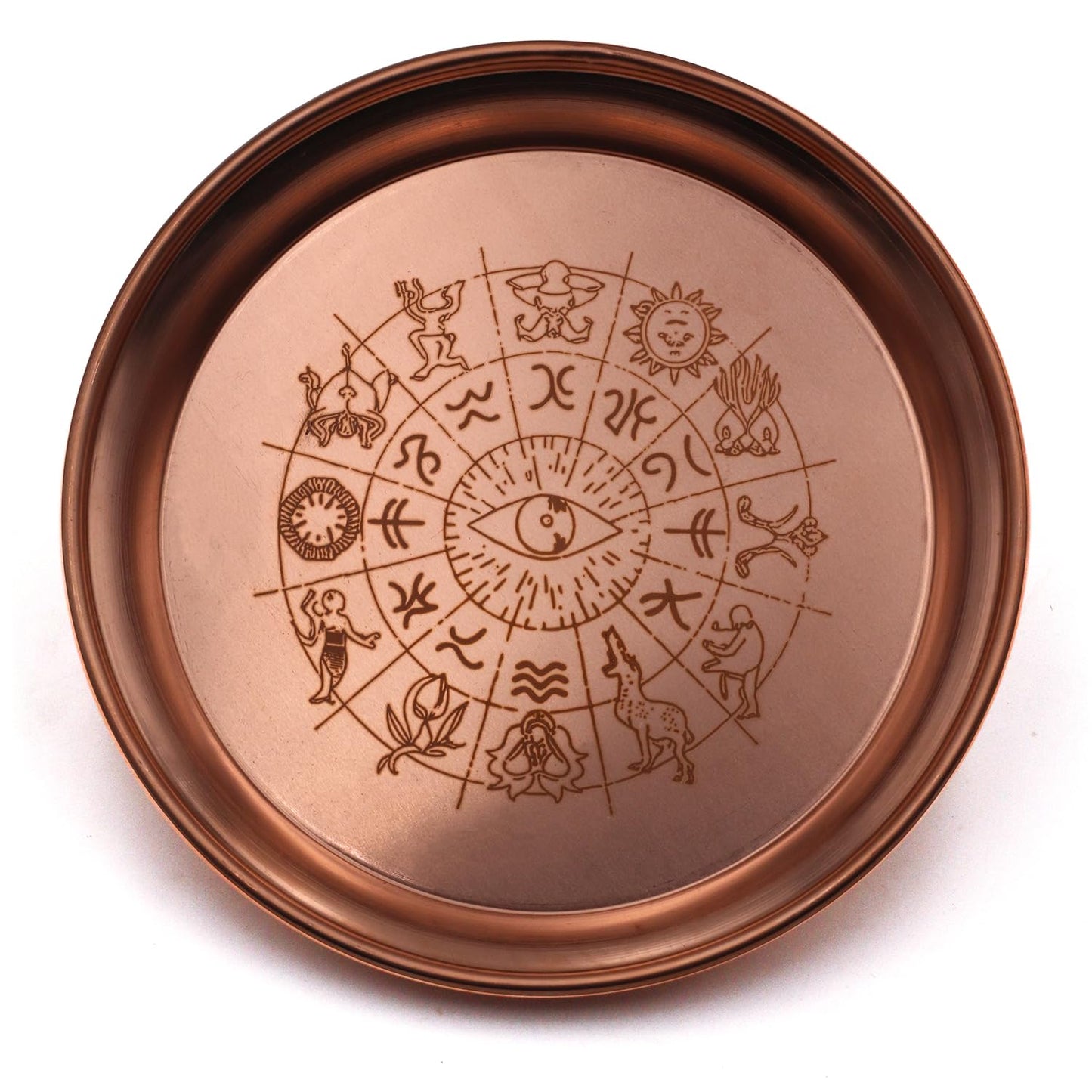 Copper Offering Bowl Prayer Ritual Plate Great for Altar,Incense Burner, smudging Bowl, Offering Dish,Candle Trays, Ash Catcher,Jewelry Dish(Twelve Tonstellations)