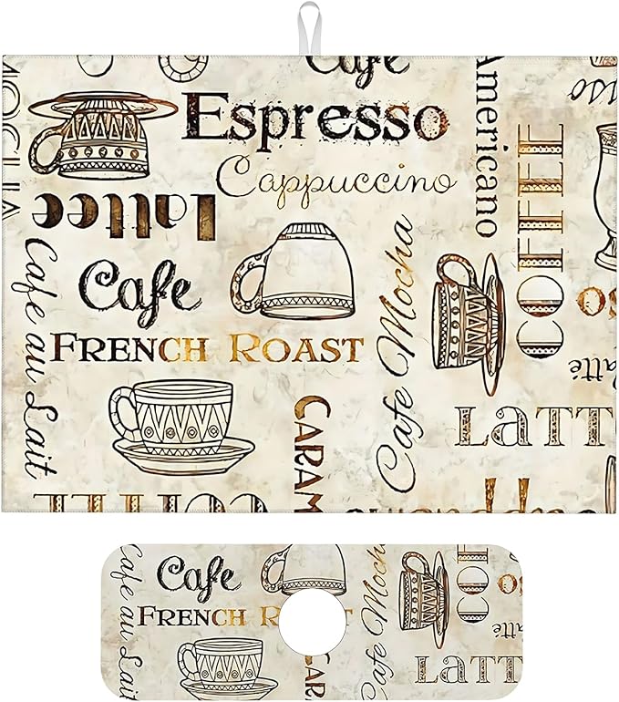 2Pcs Dish Drying Mats Faucet Mats Sets Large Size Coffee Mats Sink Faucet Mat