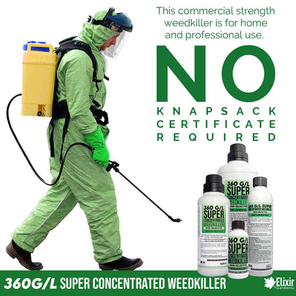 Elixir Gardens 360 g/l Glyphosate Commercial Industrial Strength Weed Killer | Treats up to 3332 sq.m | Concentrated Herbicide/Weedkiller | 2 x 1 Litre Bottle + Measuring Cup & Gloves