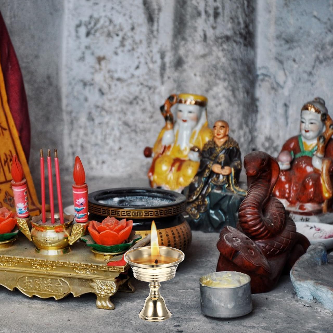 Tibetan Buddhist Supplies Temples: Oil Burner Ghee Lamp Butter Lamp Holder 2pcs Brass Tibetan Tealight Holder Golden Cup Oil Lamp Buddhist Altar Supplies for Home Temple Housewarming Gift