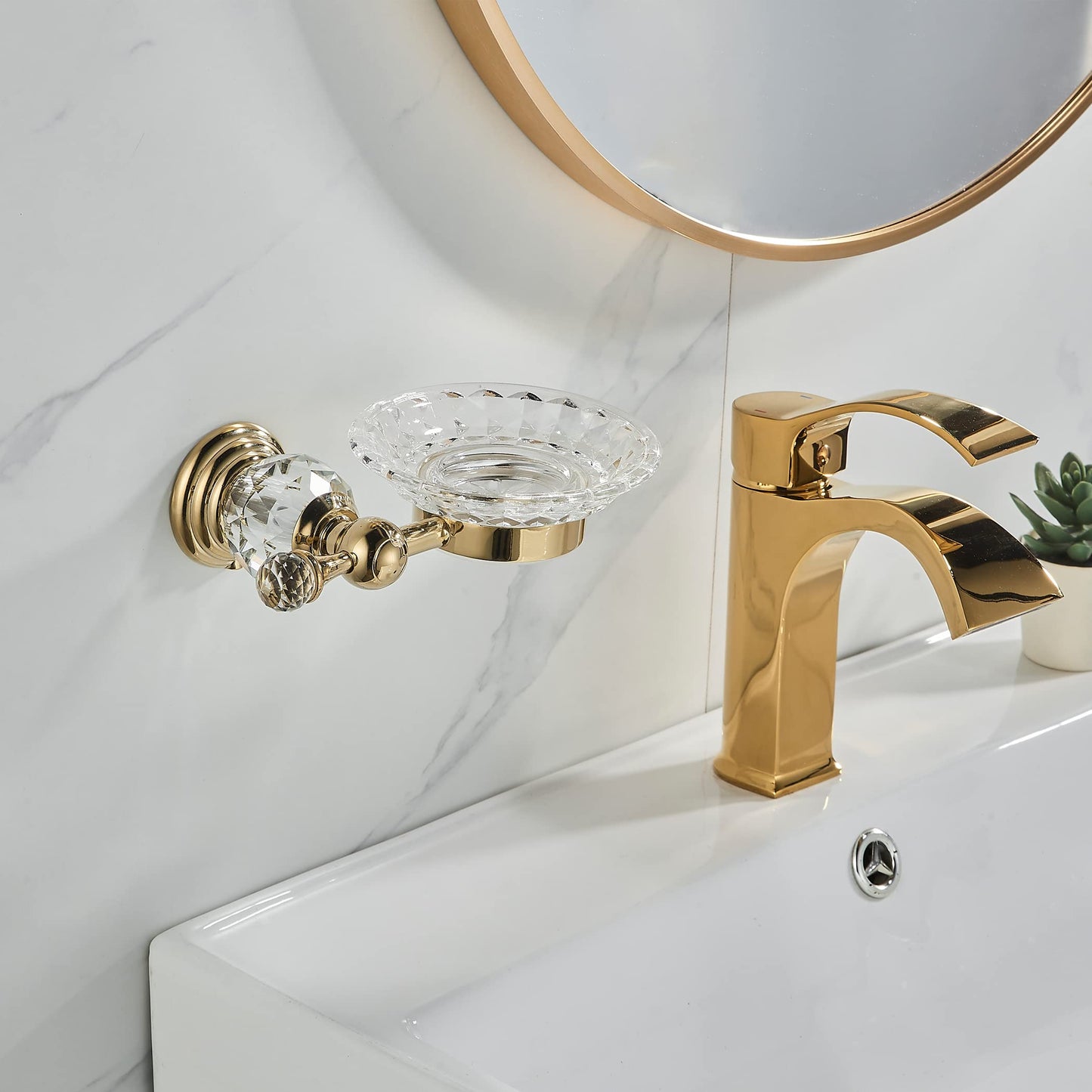 WOLIBEER Crystal Soap Dish Holder, Polished Gold Shower Soap Holder Stainless Steel Soap Saver Tray for Bathroom Wall Mounted