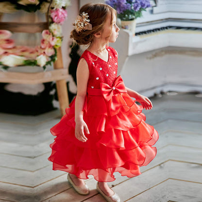NNJXD Girl Dress Kids Ruffles Lace Party Wedding Dresses Size 12-24 month Red Tag size 90