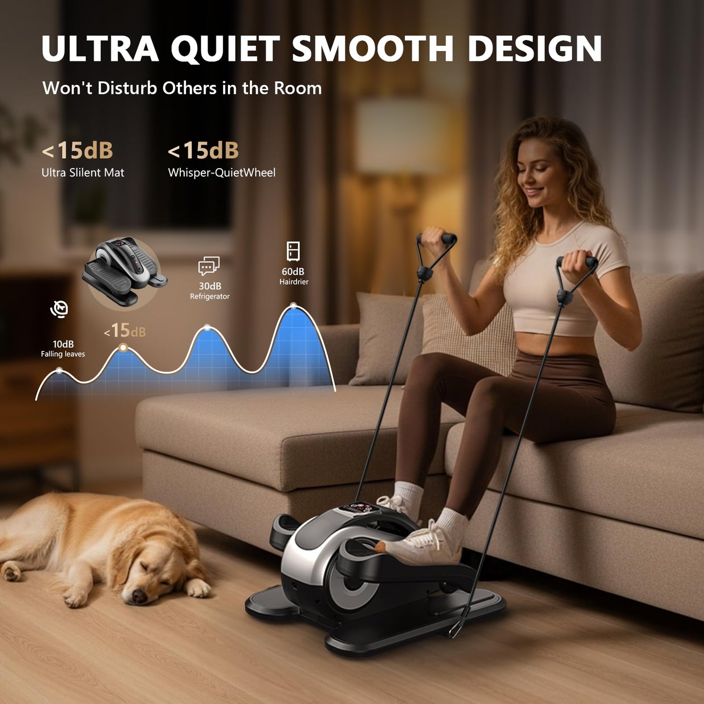 LVPIMAN Under Desk Elliptical Machine for Seniors, Large Size Electric Leg Exerciser with 11 Adjustable Speeds & 11 Modes, Remote Control, Elastic Rope, Manual & Auto Mode for Home Office Use
