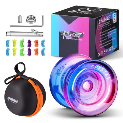 MAGICYOYO Responsive Yoyo for Kids K2 Crystal Pink Purple, Dual Purpose Beginner, Trick Professional Ball with Unresponsive Bearing Kit + 12 Strings Case (MGYOYOK2CPP)