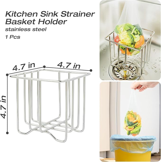 Kitchen Sink Strainer with Sink Basket Holder and 200 Strainer Net Bags