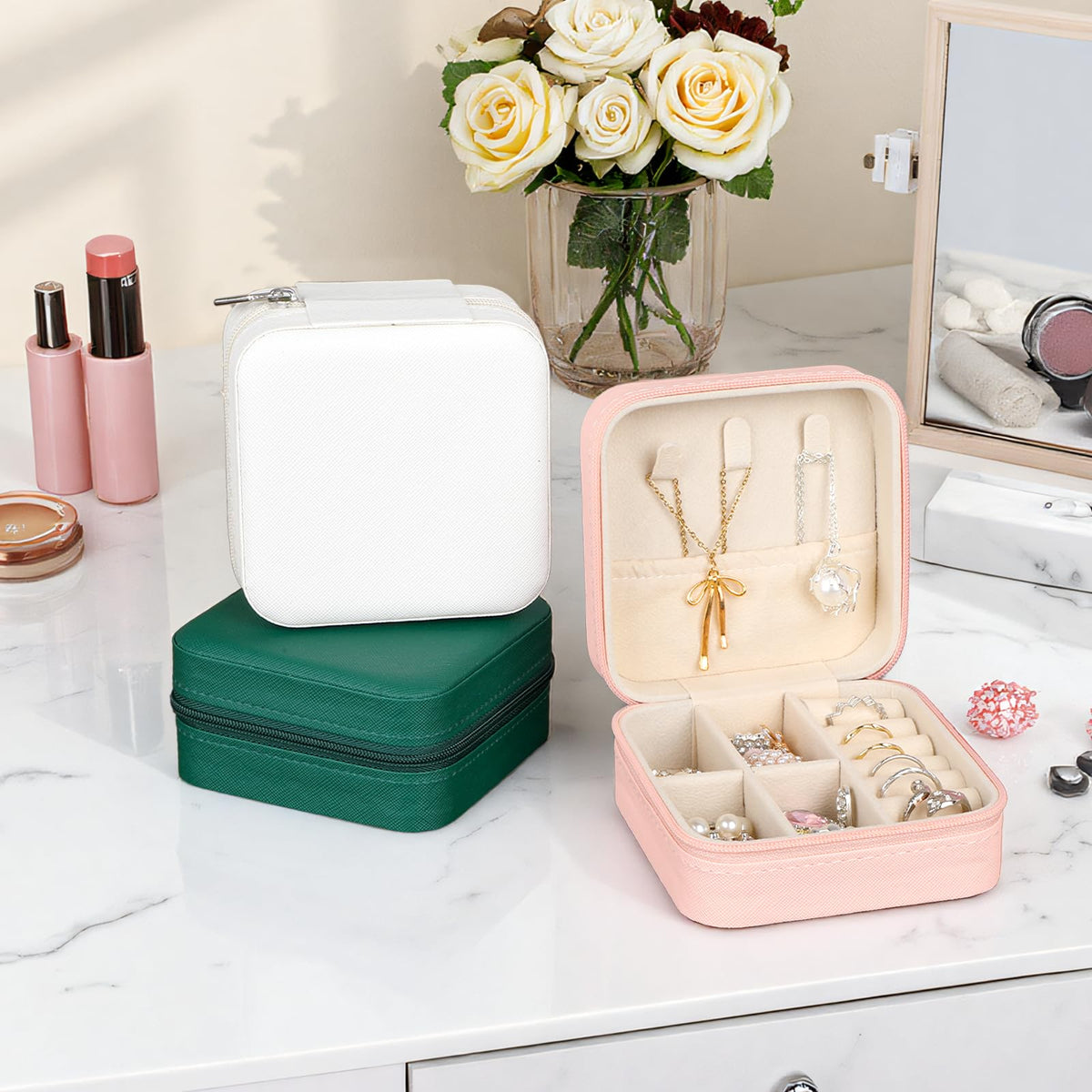 Prasacco 12 Pcs Travel Jewelry Case Bridesmaid Gifts Box PU Leather Small Travel Jewelry Box Mini Jewelry-Organizer for Earrings Rings Necklaces Women Girls Bridesmaid Proposal Gifts, 6 Colors