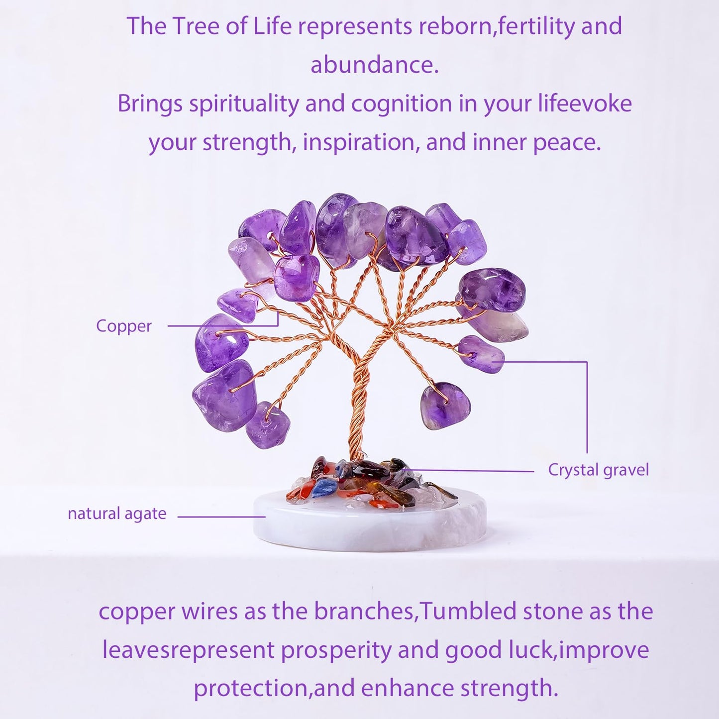 Runyangshi 12pcs Crystal Tree Set Tree of Life Natural Crystal Healing Stones with Agate Base Gemstone Trees Fengshui Good Luck Positive Energy Home Decor