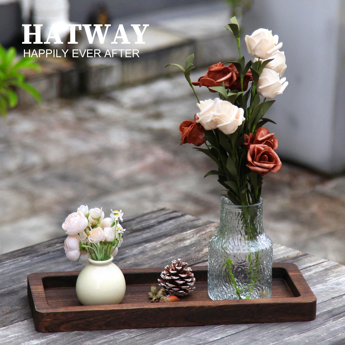 Hatway Wooden Decorative Tray Candle Holder Long Wood Tray Home Decor,Centerpieces Plates for Table centerpieces for CoffeeTable,Christmas Decor