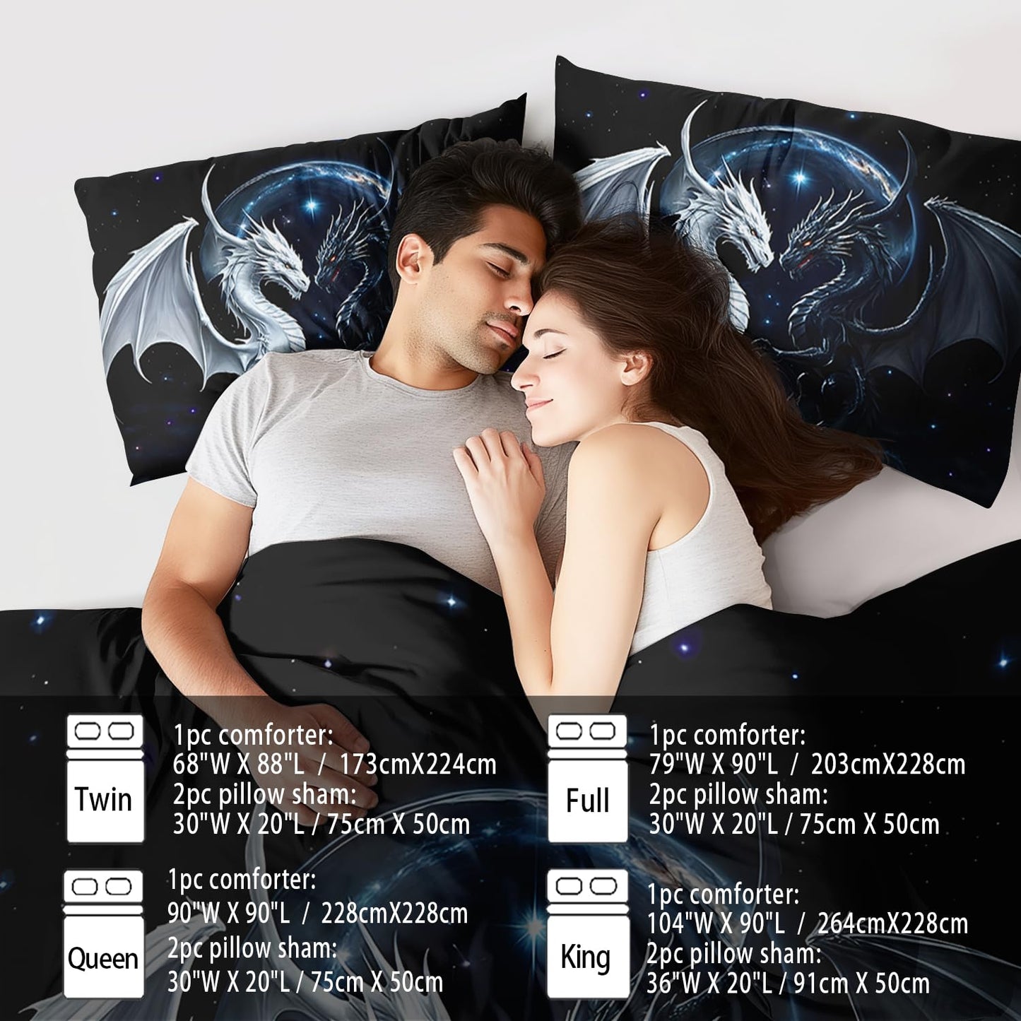 llyxsesty Black and White Dragon Comforter Set King for Boys Black Dragon Bedding Set Boys Gemini Universe Comforter King Quilt Animal Bedding Space Bed Decor Animal Home Decor