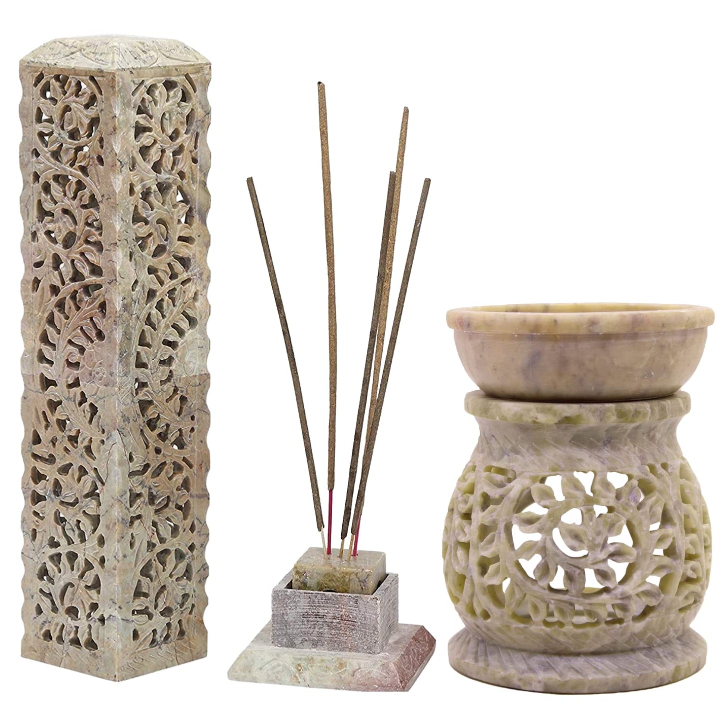Marble Soapstone Incense Stick Burner | Candle Stick Holder | Tea Light Burner with Marble Soapstone Candle Aroma Burner | Oil Diffuser | Tea Light Holder | Wax Burner.